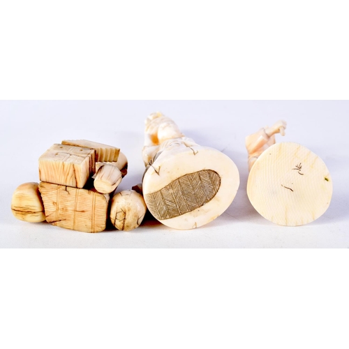 56 - THREE 19TH CENTURY JAPANESE MEIJI PERIOD CARVED IVORY OKIMONO in various forms. Largest 10 cm high. ... 
