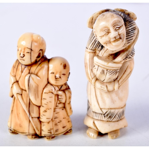 57 - TWO 19TH CENTURY JAPANESE MEIJI PERIOD CARVED IVORY NETSUKES in various forms. Largest 6 cm x 3 cm. ... 