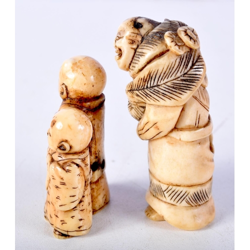 57 - TWO 19TH CENTURY JAPANESE MEIJI PERIOD CARVED IVORY NETSUKES in various forms. Largest 6 cm x 3 cm. ... 
