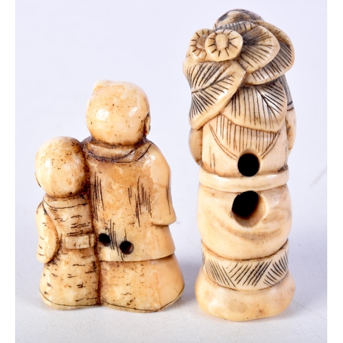 57 - TWO 19TH CENTURY JAPANESE MEIJI PERIOD CARVED IVORY NETSUKES in various forms. Largest 6 cm x 3 cm. ... 
