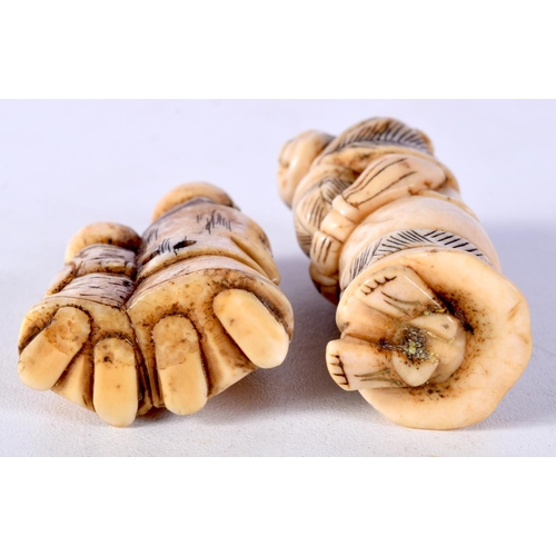 57 - TWO 19TH CENTURY JAPANESE MEIJI PERIOD CARVED IVORY NETSUKES in various forms. Largest 6 cm x 3 cm. ... 