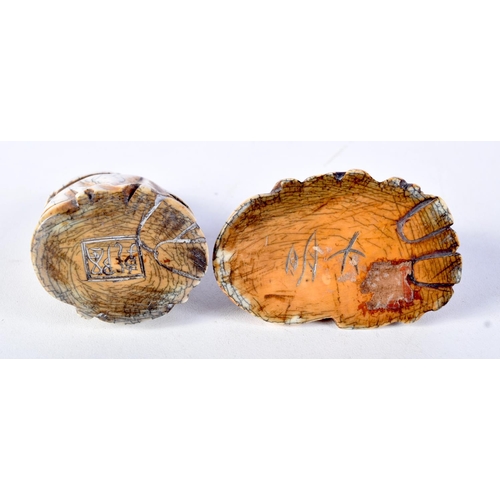 59 - TWO 19TH CENTURY CHINESE CARVED MAMMOTH IVORY FIGURES OF SCHOLARS. Largest 5.5 cm x 5.5 cm. (2)