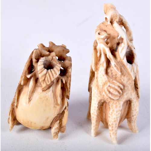 6 - TWO 19TH CENTURY CHINESE CARVED IVORY FRUITING PODS Qing. Largest 5 cm x 3 cm. (2)