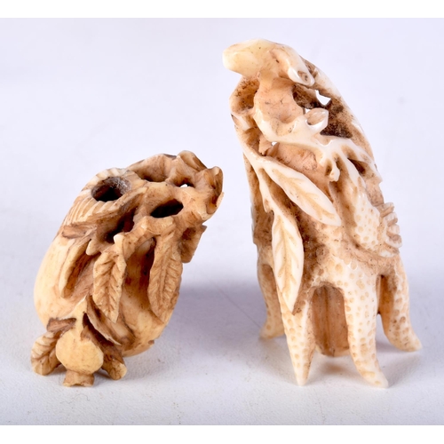 6 - TWO 19TH CENTURY CHINESE CARVED IVORY FRUITING PODS Qing. Largest 5 cm x 3 cm. (2)