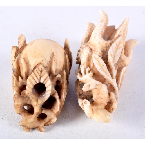 6 - TWO 19TH CENTURY CHINESE CARVED IVORY FRUITING PODS Qing. Largest 5 cm x 3 cm. (2)