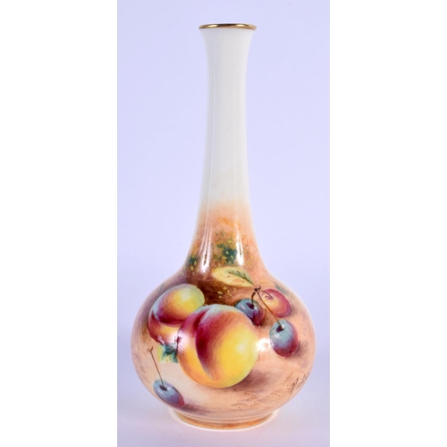 101 - ROYAL WORCESTER VASE PAINTED BY ROBERTS , SIGNED WITH PEACHES AND CHERRIES, BLACK MARK , SHAPE 2491 ... 