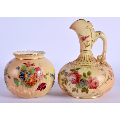 102 - ROYAL WORCESTER EWER PAINTED WITH FLOWERS ON A BLUSH IVORY GROUND  SHAPE 1136, DATE FOR 1897  ROYAL ... 