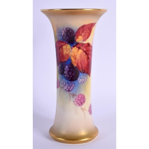 109 - ROYAL WORCESTER WAISTED TRUMPET SHAPED VASE PAINTED WITH AUTUMNAL LEAVES AND BERRIES BY KITTY BLAKE,... 