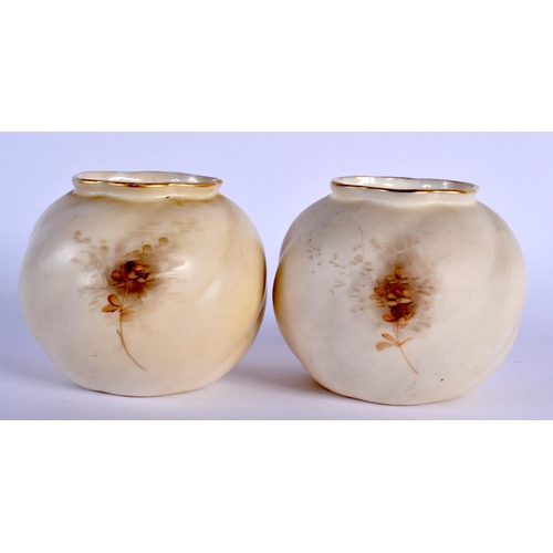 114 - GRAINGERS WORCESTER PAIR OF SPIRALLY MOULDED SPHERICAL POTS PAINTED WITH BIRDS DATE FOR 1892 G161 6.... 