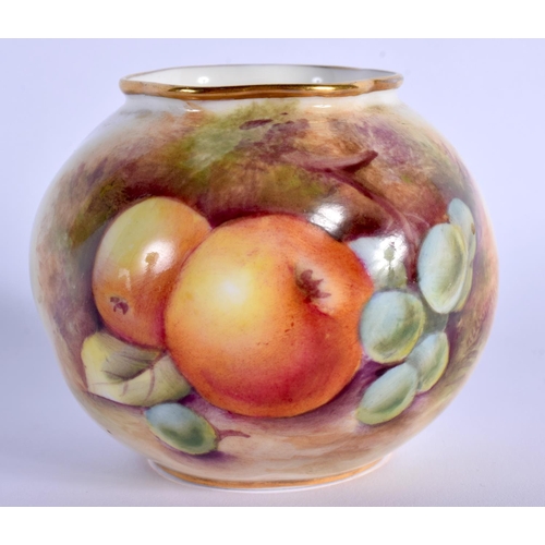 115 - ROYAL WORCESTER VASE PAINTED BY ROBERTS WITH PEACHES AND CHERRIES, BLACK MARK 7cm High