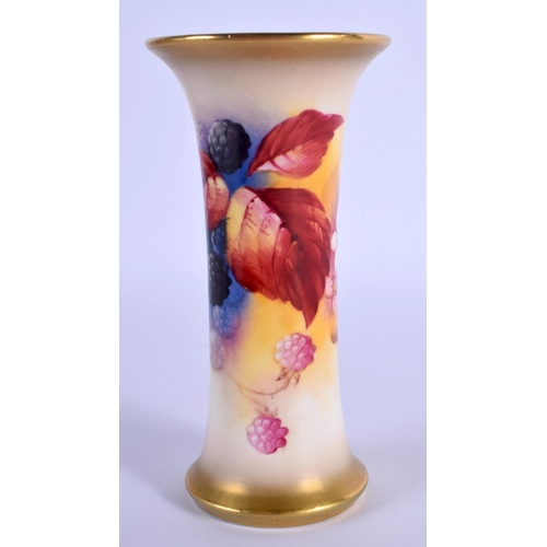 123 - ROYAL WORCESTER TRUMPET SHAPED VASE PAINTED WITH AUTUMNAL LEAVES AND BERRIES BY KITTY BLAKE, SIGNED ... 