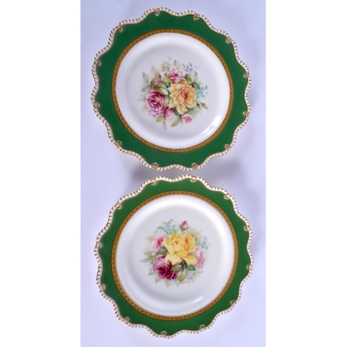 130 - ROYAL WORCESTER PAIR OF PLATES BOTH BY H. CHAIR, SIGNED, DATE MARK 1905,  PAINTED WITH ROSES UNDER A... 