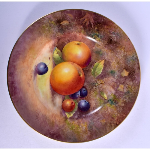 131 - ROYAL WORCESTER PLATE PAINTED WITH FRUIT BY J. COOK SIGNED, BLACK MARK 20cm Diameter