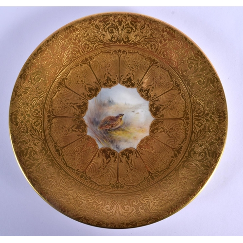 133 - ROYAL WORCESTER FINE HIGHLY GILT PLATE, ACID ETCHED, THE CENTRE PAINTED WITH A QUAIL, TITLED,  BY JA... 