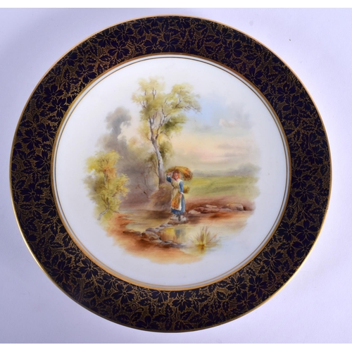 137 - GRAINGER~S WORCESTER PLATE PAINTED WITH A GIRL CARRYING CORN ON HER HEAD USING STEPPING STONES TO CR... 