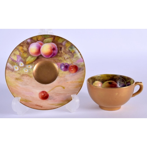 138 - ROYAL WORCESTER DEMI-TASSE CUP AND SAUCER PAINTED WITH FRUIT BY LOCKYER AND HARPER C. 1917 Cup 3.5cm... 