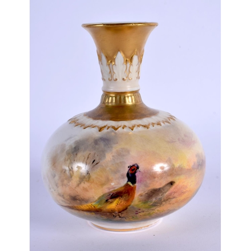 140 - ROYAL WORCESTER VASE PAINTED WITH A BRACE OF PHEASANTS BY JAS. STINTON, SIGNED, SHAPE F110, DATE MAR... 