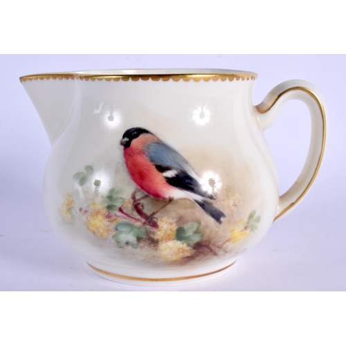 142 - ROYAL WORCESTER MILK JUG PAINTED WITH A BULLFINCH BY W. POWELL, SIGNED, BLACK MARK 7.5cm High