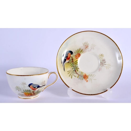 145 - ROYAL WORCESTER CUP AND SAUCER PAINTED WITH BULLFINCH BY W. POWELL, SIGNED, DATE MARK 1937 Cup 5.5cm... 