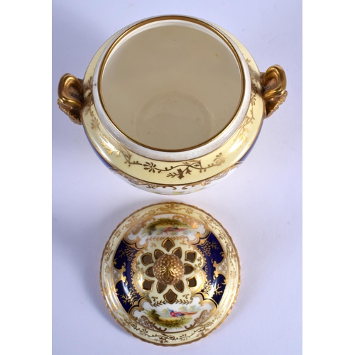 147 - LATE 19TH/EARLY 20TH C. COALPORT POT POURRI VASE AND COVER PAINTED WITH FOUR PANELS EACH HAVING A BI... 