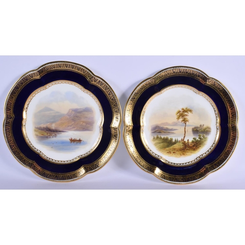 149 - MID 19TH C. COALPORT PAIR OF  HEXAFOIL PLATES PAINTED WITH LOCH VEIWS LOCH MABEN AND LOCH AWE UNDER ... 