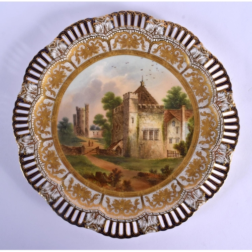 150 - LATE 19TH C, COALPORT FINE PLATE WITH PIERCED BORDER PAINTED WITH THE RUINS OF STANTON COURT, TITLED... 