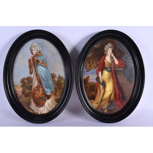 165 - MINTON PAIR OF OVAL PLAQUES PAINTED WITH COUNTESS DERBY AFTER SIR THOMAS LAWRENCE AND LADY MANNERS A... 