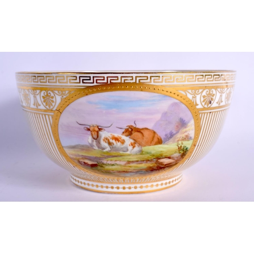 166 - MINTON BOWL PAINTED WITH HIGHLAND CATTLE PROBABLY BY H. MITCHELL 8cm High, 16cm Diameter