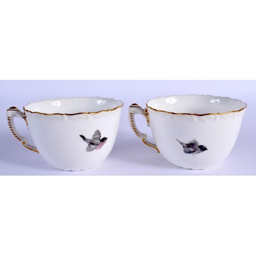 172 - ROYAL WORCESTER TWO CUPS AND SAUCERS PAINTED WITH BIRDS IN THE MANNER OF WILLIAM POWELL, DATE MARK C... 