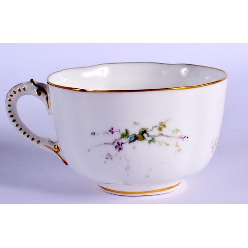 173 - ROYAL WORCESTER TEACUP AND SAUCER PAINTED WITH BIRDS AND GILDED WITH THE INITIALS NLP DATE MARK Cup ... 