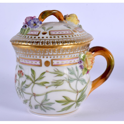 185 - 20TH C. ROYAL COPENHAGEN FLORA DANICA BOTANICAL CUSTARD CUP COVER AND STAND Cup 7.5cm High Stand 10x... 