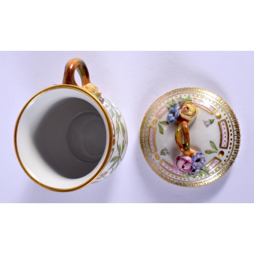 185 - 20TH C. ROYAL COPENHAGEN FLORA DANICA BOTANICAL CUSTARD CUP COVER AND STAND Cup 7.5cm High Stand 10x... 