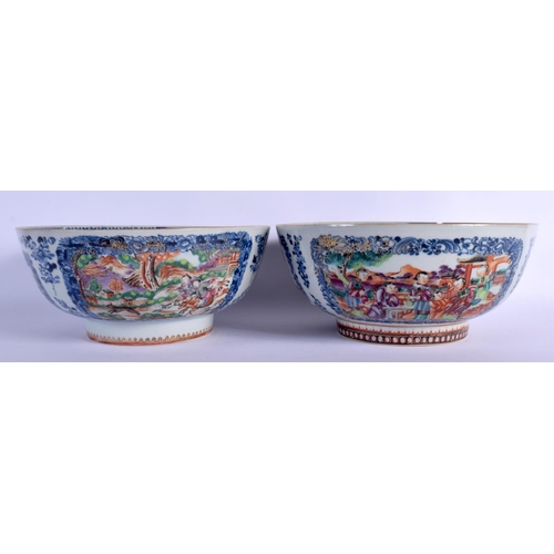 199 - CHINESE PAIR OF LARGE BOWLS PAINTED WITH ORIENTAL FIGURES 10.5cm High 23cm Diameter