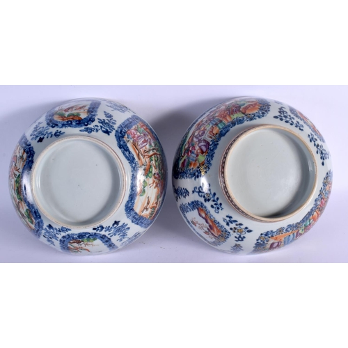 199 - CHINESE PAIR OF LARGE BOWLS PAINTED WITH ORIENTAL FIGURES 10.5cm High 23cm Diameter