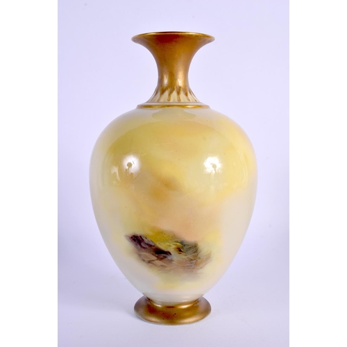 226 - A ROYAL WORCESTER PORCELAIN BULBOUS VASE by Harry Davis, painted with sheep within landscapes. 18 cm... 