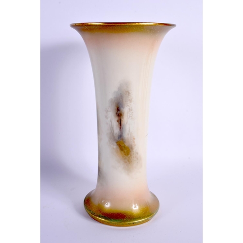 230 - A LARGE ROYAL WORCESTER TRUMPET FORM PORCELAIN VASE by Jas Stinton, painted with pheasants. 23 cm x ... 