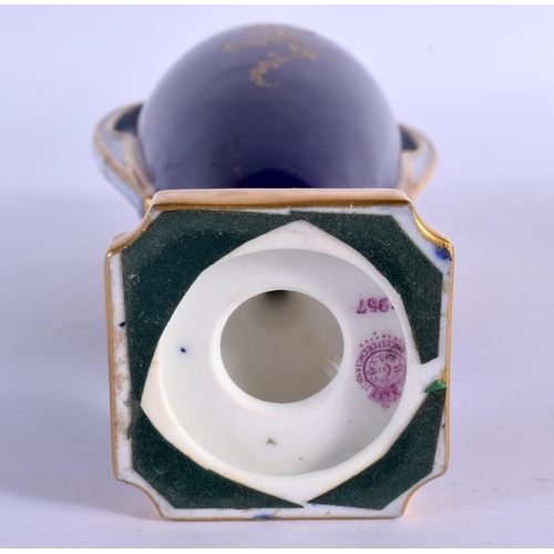 231 - A ROYAL WORCESTER TWIN HANDLED VASE AND COVER by Harry Davis, painted with a Scottish scene. 24 cm h... 