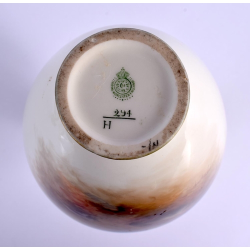 233 - A ROYAL WORCESTER PORCELAIN VASE by Harry Stinton, painted with two highland cattle within landscape... 