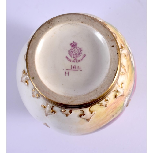 234 - A ROYAL WORCESTER FRUIT PAINTED VASE AND COVER by Ricketts. 19 cm x 6 cm.