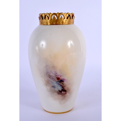 235 - A ROYAL WORCESTER PORCELAIN VASE by Harry Davis, painted with sheep within landscapes. 14 cm high.