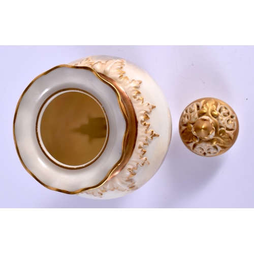 240 - A ROYAL WORCESTER PORCELAIN VASE AND COVER by James Stinton, painted with highland cattle. 19 cm x 7... 