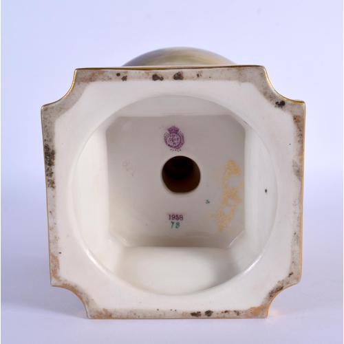 241 - AN UNUSUAL ROYAL WORCESTER TWIN HANDLED PORCELAIN VASE by Harry Stinton, painted with highland cattl... 