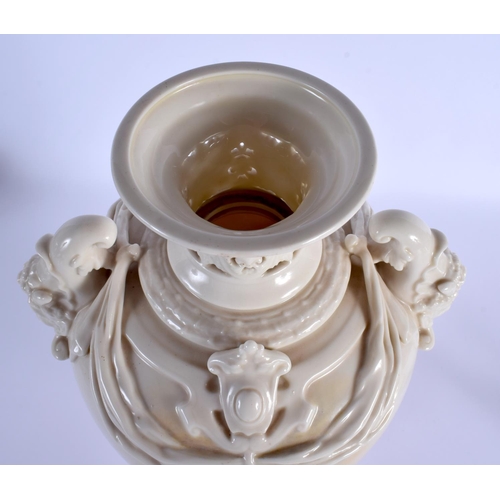 242 - A RARE LARGE ROYAL WORCESTER TWIN HANDLED PORCELAIN VASE AND COVER Attributed to Harry Stinton, pain... 