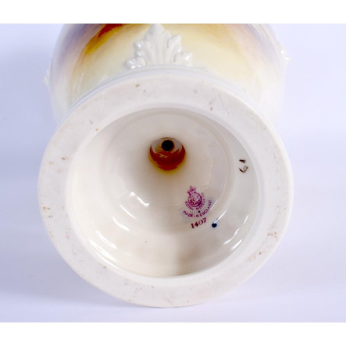 242 - A RARE LARGE ROYAL WORCESTER TWIN HANDLED PORCELAIN VASE AND COVER Attributed to Harry Stinton, pain... 