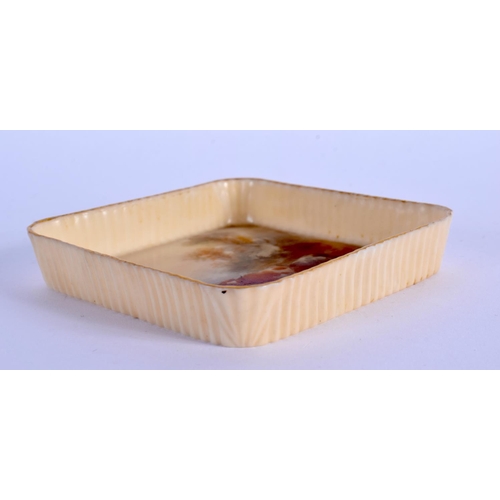 244 - A SMALL ROYAL WORCESTER PIN TRAY by James Stinton, painted with highland cattle. 8 cm square.