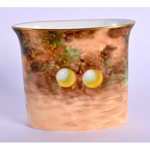 246 - A ROYAL WORCESTER PORCELAIN SPILL VASE painted with fruit. 6 cm x 7 cm.