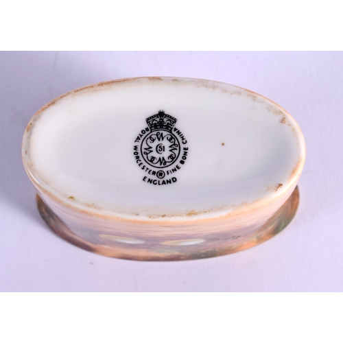 246 - A ROYAL WORCESTER PORCELAIN SPILL VASE painted with fruit. 6 cm x 7 cm.