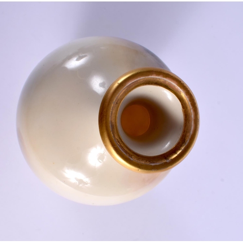 247 - A ROYAL WORCESTER PORCELAIN BULBOUS VASE by James Stinton. 21 cm x 8 cm.