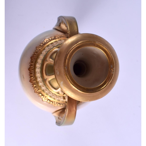 248 - A LARGE ROYAL WORCESTER TWIN HANDLED PORCELAIN VASE by Lewis, painted with pheasants. 30 cm x 9 cm.