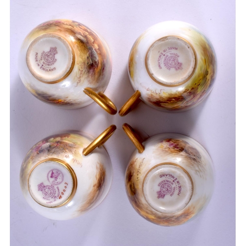 250 - A SET OF TEN ROYAL WORCESTER PORCELAIN CUPS AND SAUCERS by Stinton, painted with cattle, one painted... 